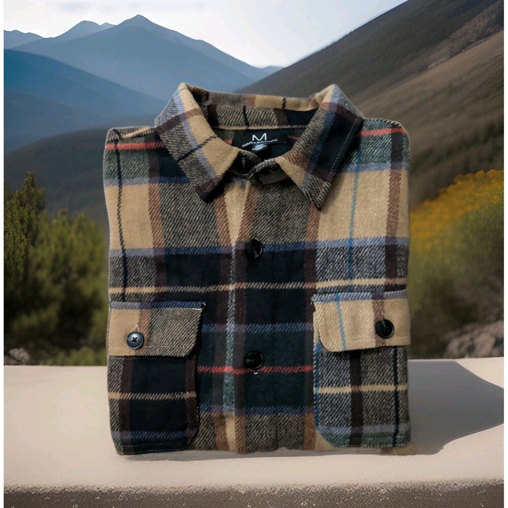 Magaschoni Heavy Flannel Plaid Long sleeve Shirt Mens Size Large EUC